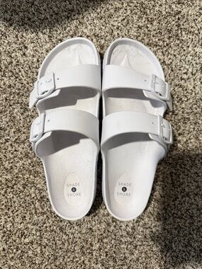 Shade & Shore White Double-Strap Adjustable Slide Sandals